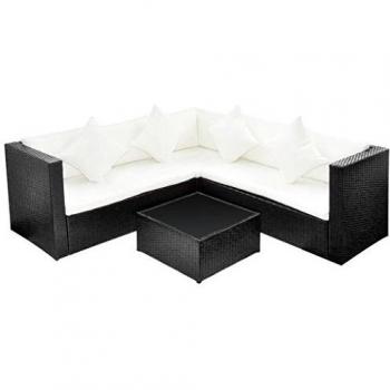 4-Piece Black Poly Rattan Garden Lounge Set with Cushions
