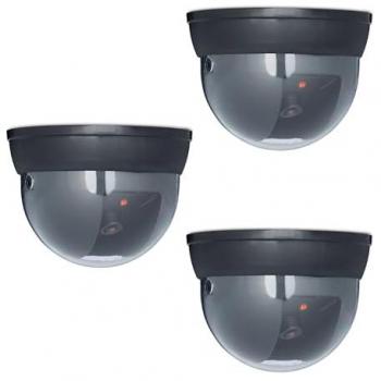 Set de 3 Cámaras Falsas de Seguridad con Luz LED Intermitente, Protección Interior y Exterior, Color Negro - Relaxdays