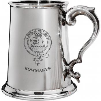 Bowmaker Family Crest Polished Pewter 1 Pint Tankard with Scroll handle