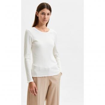 Camiseta de Mujer Selected Femme de Algodón Orgánico Manga Larga Modelo 'ANNA', Color Blanco Nieve, Talla M