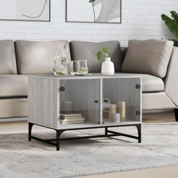 Mesita de salón con puertas de vidrio gris Sonoma 68,5x50x50 cm