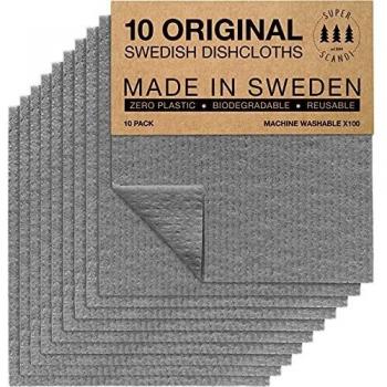 SUPERSCANDI | Bayeta Sueca Super Absorbente, Reutilizable Y Ecologica | Paños De Cocina Biodegradables De Celulosa Y Algodón | Bayeta Cocina | Trapo Cocina, Limpieza | Pack x10, Gris