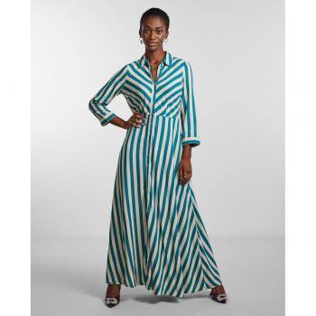 Yas - Vestido largo de mujer camisero, diseño camisero, corte largo, tejido ligero, botones frontales, cintura ajustable, mangas largas con puños