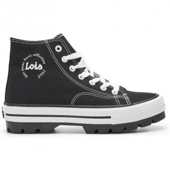 Zapatillas botín negro de mujer Lois 61361 con cierre de cordones y logotipo lateral