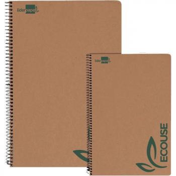 Cuaderno Espiral Liderpapel A5 Ecouse Tapa Cartulina Kraft 80 Hojas Papel Reciclado 80 g/m² Cuadrícula 4mm con Margen
