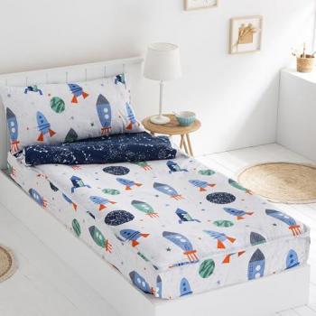 Saco Nórdico Infantil Sin Relleno Rocket Azul 90 x 190/200 con Bajera Unida y Cremallera en L