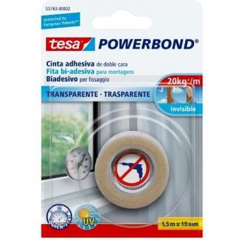 Tesa Powerbond - Cinta de doble cara transparente, 1.5 m x 19 mm
