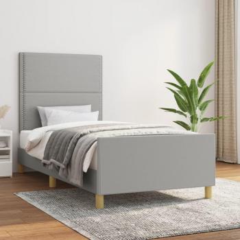 Cama Cuadrada Redonda con Cabecero de Tela Gris Claro 90x190 cm