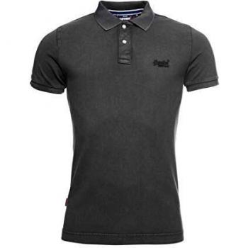 Superdry Vintage Destroyed Short Sleeve Piqué Polo Shirt - Organic Cotton, Black, Men's Size M