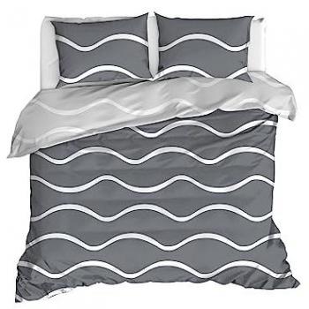 Set de funda nórdica y 2 fundas de almohada 240x220 cm en algodón gris y blanco