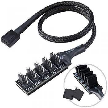 Akasa FLEXA FP5H | PWM Fan Hub | 5 Way Fan PWM Splitter Hub Cable | Black Sleeved Braided Cable | 4-pin | 35 cm | AK-CBFA08-30BK