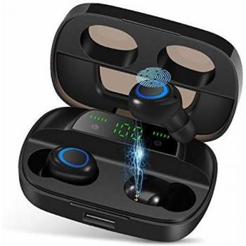 Orangeck Auriculares Inalámbricos Bluetooth 5.0 Auricular Inalámbrico IPX7 Impermeable 120H Playtime Sport Eurbuds 3D Graves Profundos Sonido Estéreo LCD Pantalla Control Tactil para iOS & Android