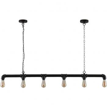 Lámpara colgante lineal Josip de estilo industrial en negro, hecha de metal, para salón y comedor, con 6 llamas E27