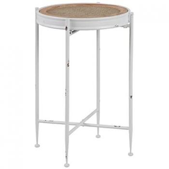 Mesa auxiliar de metal blanco con bandeja envejecida, dimensiones 40 x 40 x 62 cm
