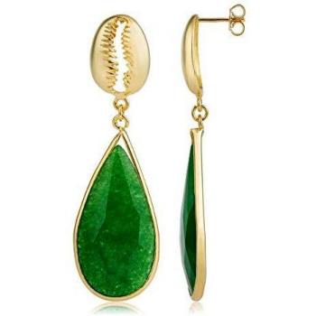 Córdoba Jewels | Pendientes en plata de ley 925 bañada en oro con piedra semipreciosa con diseño Lágrima Concha Esmeralda Gold