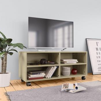Mueble TV con ruedas de roble Sonoma 90x35x35 cm de madera multicapa