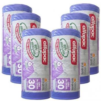 Bolsas de Basura Ultra Resistentes 30L Autocierre - 80% Recicladas, 6 Rollos de 15 Bolsas (90 Bolsas) 'Lavanda', Triple Capa y Antigoteo