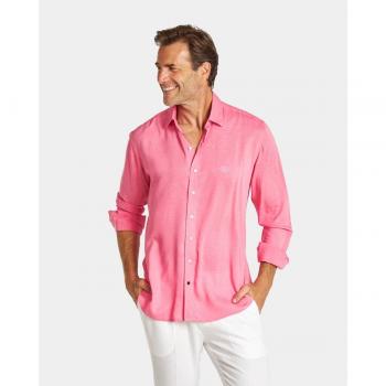 Camisa de hombre slim liso naranja de lino con cuello cutaway