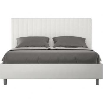 Cama matrimonial 140x200 cm con almacenamiento, tapizada en símil piel blanca, modelo Sunny