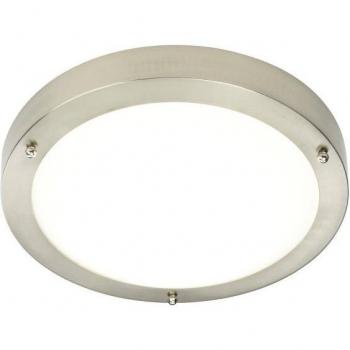 Plafón Portico de vidrio esmerilado y acero, níquel satinado, 8.5 cm, luz de techo al ras para baño, IP44