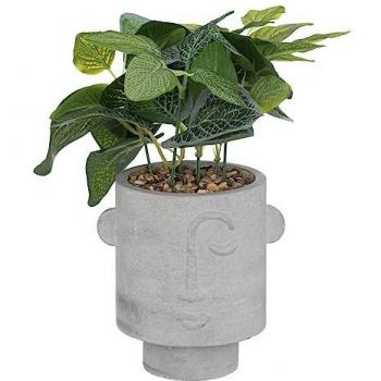 Planta Artificial con Maceta Rostro de Cemento Gris - 26 cm de Alto