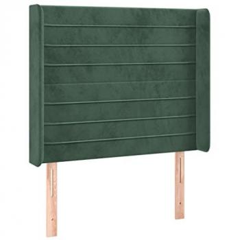 Cabecero con orejas de terciopelo verde oscuro 93x16x118/128 cm, tapizado acolchado, cubierto protector antimancha, prueba polvo, para cama en dormitorio