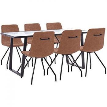 vidaXL Juego de Comedor 7 Piezas Cuero Sintético Mobiliario Decoración Interior Casa Hogar Robusto Duradero Resistente Funcional Práctico Útil Marrón