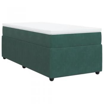 Cama Box Spring con colchón de terciopelo verde oscuro 100x200 cm