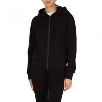 Guess Women's Black Zip-Up Hooded Scuba Sweatshirt with Triangle Logo