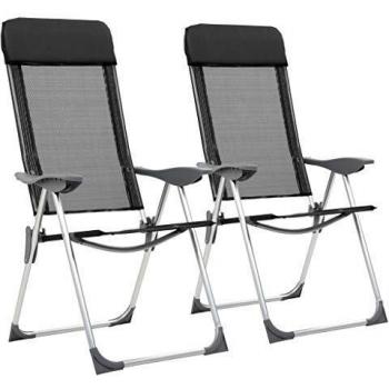 vidaXL 2X Sillas de Camping Plegables de Aluminio Negras Accesorios Acampada