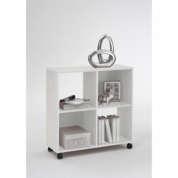 Estantería con ruedas giratorias FMD, 4 compartimentos, color blanco
