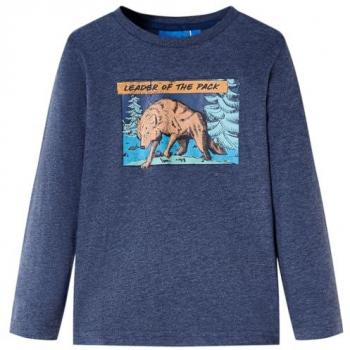 Camiseta Infantil Manga Larga Estampado Lobo Ropa Azul Oscuro Melange 128