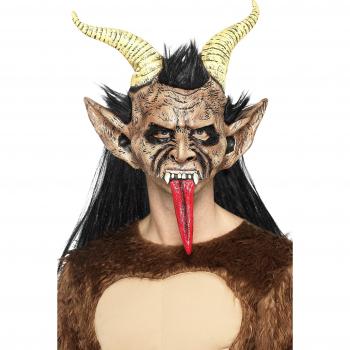 Smiffy'S 47074 Máscara De Demonio De Navidad Krampus De Látex Cubre La Cabeza, Marrón, Tamaño Único