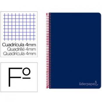 Cuaderno espiral liderpapel folio witty tapa dura 80h 75gr cuadro 4mm con margen color azul marino