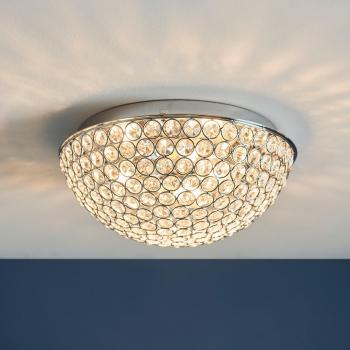 Lámpara de techo a ras de baño Chryla, 3 luces, cromo, detalle de cristal transparente, IP44, G9