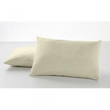 ESTELA - Funda de Almohada Combi Liso 200 Hilos algodón Peinado, Color Marfil - 2 Piezas de 50x80 cm biés - 100% Algodón - 200 Hilos