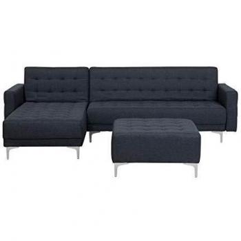 Sofá esquinero modular de 4 plazas con otomana chaise longue derecha en tela gris oscuro acolchada