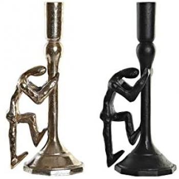 Candelabro DKD Home Decor 12 x 10 x 27 cm Champán Negro Aluminio Moderno (2 Unidades)