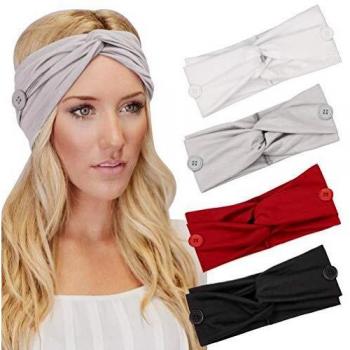 DRESHOW 4 PCS Boho Diademas para Mujeres, Diademas con Botones para Máscara Enfermeras Elástico Cinta Banda para El Cabello Diadema Accesorios Para Mujeres y Niñas