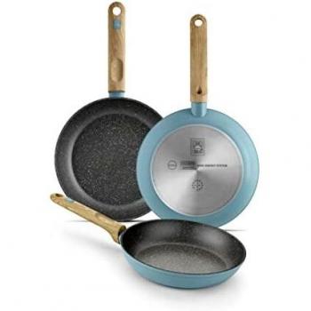 BRA NORDIK - Set de sartenes 18-22-26 cm, aluminio forjado con antiadherente, aptas para todo tipo de cocinas incluida inducción, Turquesa