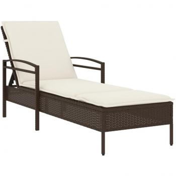 Cama solar con cojín marrón 63x200x81 cm Polyrattan