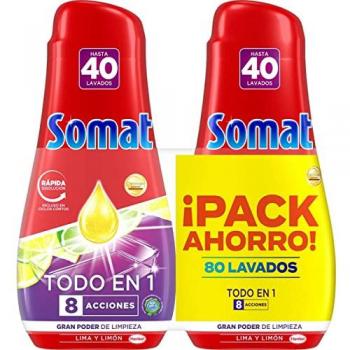 Gel Limpiador de Lavavajillas Somat 40+40 Lavados Aroma Limón Todo en 1