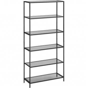 Estantería de Cristal de 6 Niveles, Librería y Expositor con Cristal Templado, Fácil de Montar para Baño, Salón, Dormitorio y Oficina