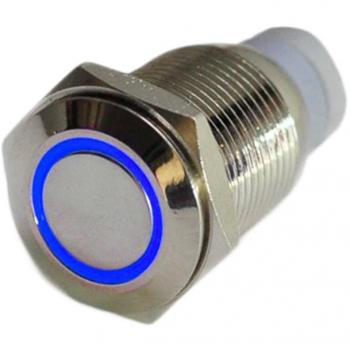 HOTSYSTEM Interruptor de boton pulsador momentáneo de 16mm aceptable para 12V, con luz de LED con icono ojo de angel,materia metalica para automovil,barco,etc,,color de luz azul