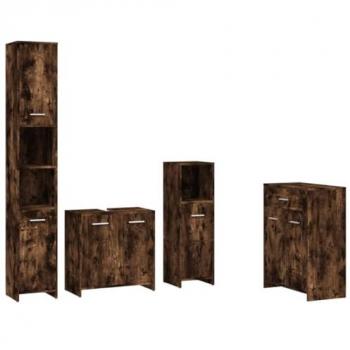 Conjunto de muebles de baño 4 piezas de madera contrachapada roble ahumado