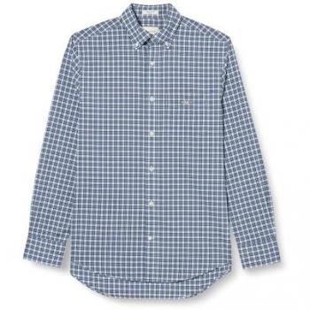 Camisa de Hombre Gant Regular Fit en Algodón con Estampado de Cuadros Pequeños, Color Azul (College Blue), Talla XXL