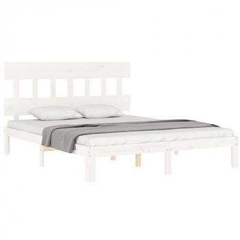 Estructura de cama matrimonio con cabecero de madera maciza blanca