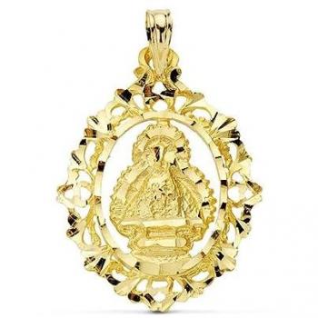Colgante Virgen de la Cabeza en Oro 18k - Medalla 28 mm, Silueta Tallada con Brillo Mate y Cerco Calado