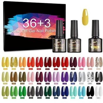 STINLAND 39psc 8ml Esmalte Semipermanente, 36 Colores Pintauñas Semipermanentes Kit de Esmalte de Uñas con Base, Top Coat Brillante y Mate, Para Salón de Uñas en Casa