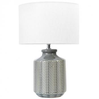 Lámpara de mesa de cerámica gris 44 cm con pantalla tambor blanca y patrón geométrico hecha a mano Esperance